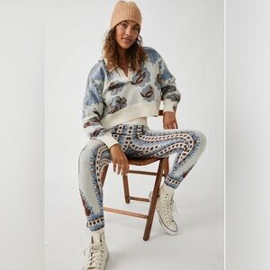 Free People Blue and Brown Patterned Joggers